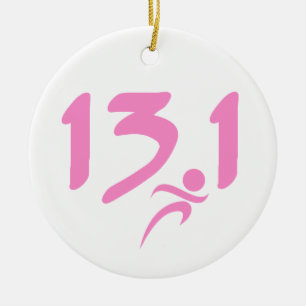 Pink 13.1 half-marathon ceramic tree decoration