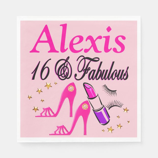 PINK 16 & FABULOUS PERSONALIZED PARTY NAPKINS (Front)