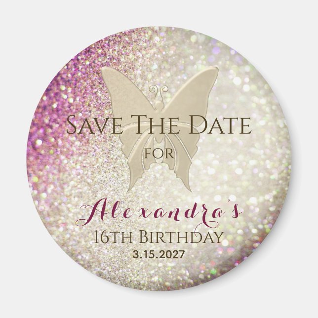 Pink 16th Birthday Save The Date Invitation Magnet (Front)