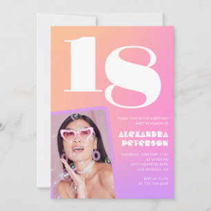 Pink 18th birthday invitations for her Retro Photo