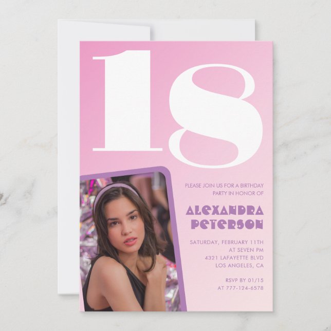 Pink 18th birthday invitations Retro Photo (Front)