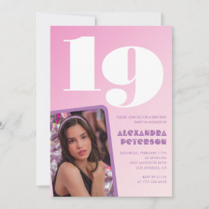 Pink 19th birthday invitations Retro Photo