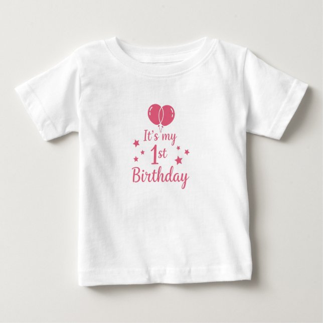 Pink 1st Birthday Groovy Baby Girl Fine Jersey Tee (Front)