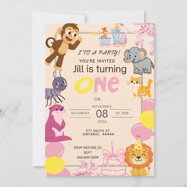 Pink 1st Birthday Invitation (Front)