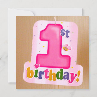 Pink 1st Birthday Tag on Door Invitation