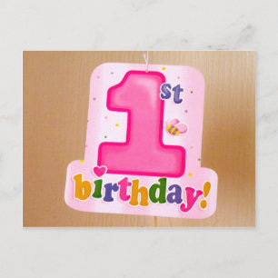 Pink 1st Birthday Tag on Door Postcard