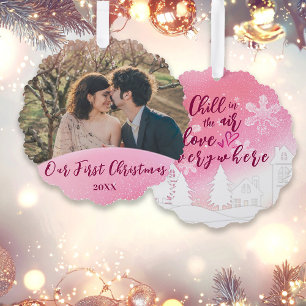 Pink 1st Christmas Together Married Custom Photo  Tree Decoration Card