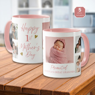 Pink 1st Mothers Day As Great Grandma 5 Photo Mug