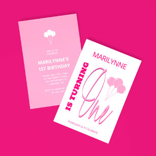 Pink 1st Turning One Birthday Invitation