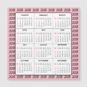 Pink 2018 Calendar Square Magnetic Card