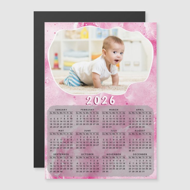 Pink 2026 Magnetic Calendar Custom Photo (Front/Back)