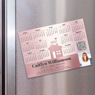 Pink 2027 Calendar Realtor Photo QR Code Magnet