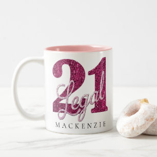 Pink 21 and Legal Modern Name 21st Birthday Two-Tone Coffee Mug