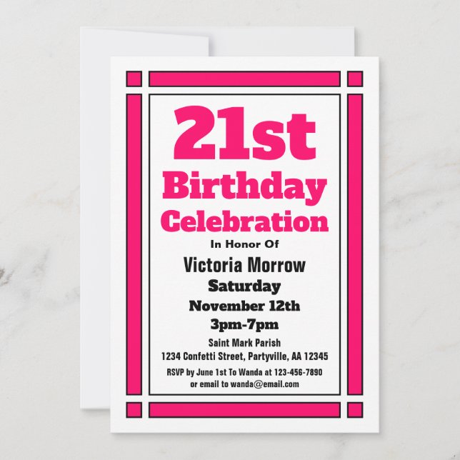 Pink 21st Birthday Invitation (Front)