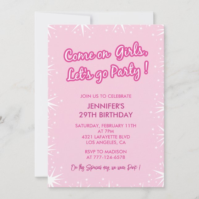 Pink 29th birthday invitations trendy Girl (Front)