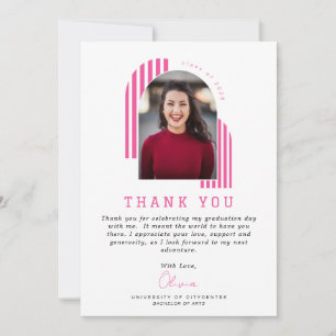 Pink 2-Photo Graduation Thank You Card