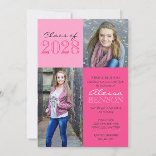 Pink 2 Toned Classic 2 Photo Graduation Invitation
