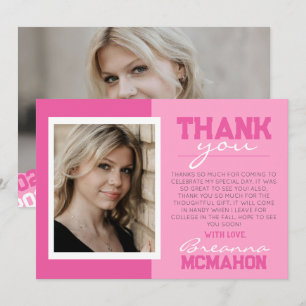 Pink 2 Toned Graduation 2 Photo Thank You Card