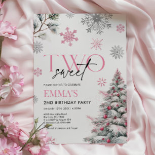 Pink 2nd Birthday Invitation, Winter Two Birthday Invitation