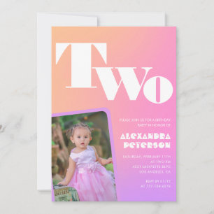 Pink 2nd birthday invitations for her Retro Photo