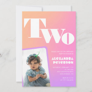 Pink 2nd birthday invitations for her Retro Photo