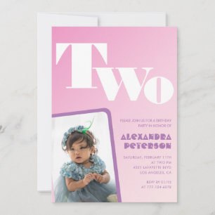 Pink 2nd birthday invitations Girl Retro Photo