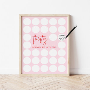 Pink 30 Reasons We Love You Birthday Keepsake Poster