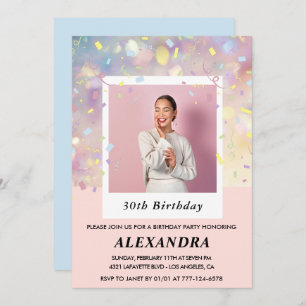 Pink 30th birthday invitations Confetti Photo