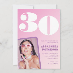 Pink 30th birthday invitations Retro Photo