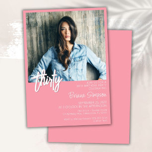 Pink 30th Birthday Photo Invitation