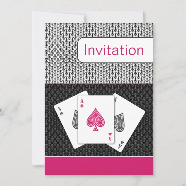 pink 3 aces vegas wedding invitation (Front)