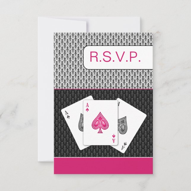 pink 3 aces vegas wedding rsvp cards, 3.5 x 5 card (Front)