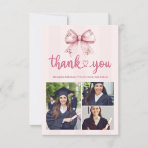 Pink 3 Photos Blush Bow Graduation Party Thank You Card