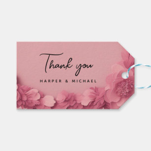 Pink 3d flowers wedding thank you gift tags
