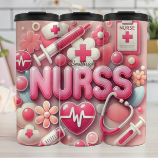 Pink 3D Nurse Medical Collage Thermal Tumbler