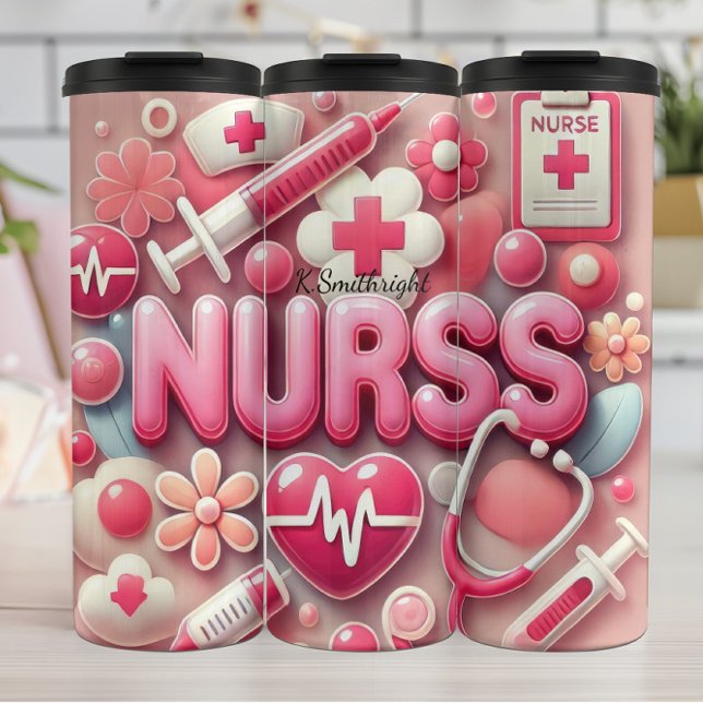 Pink 3D Nurse Medical Collage Thermal Tumbler (Creator Uploaded)