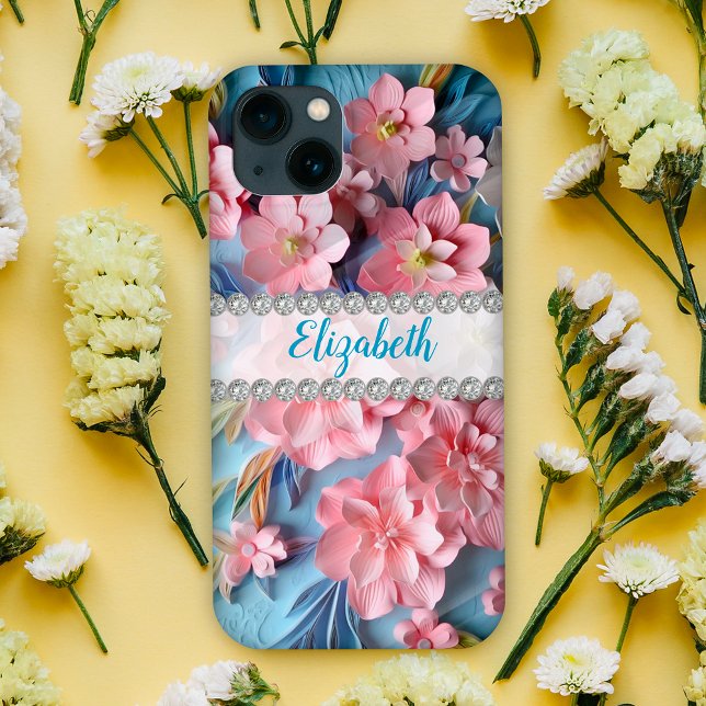 Pink 3D primroses, diamond frame custom Case-Mate iPhone Case (Creator Uploaded)