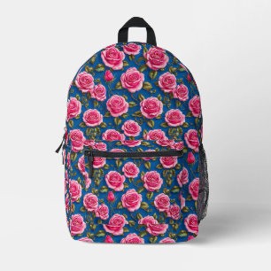 Pink 3d roses printed backpack