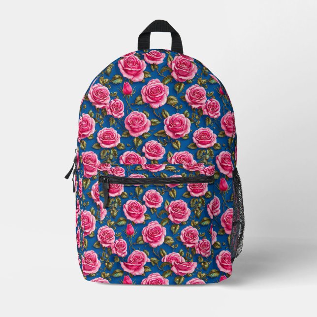 Pink 3d roses printed backpack (Front)