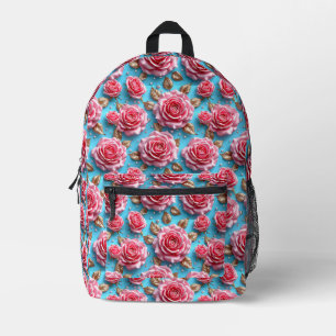 Pink 3d roses printed backpack