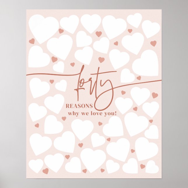 Pink 40 Reasons We Love You Hearts Gift Birthday Poster (Front)