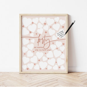 Pink 40 Reasons We Love You Hearts Gift Birthday Poster