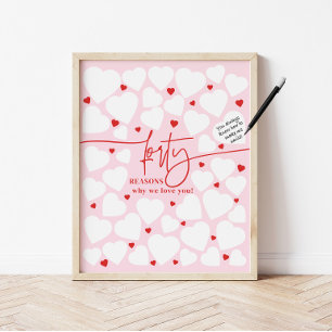 Pink 40 Reasons We Love You Hearts Gift Birthday Poster