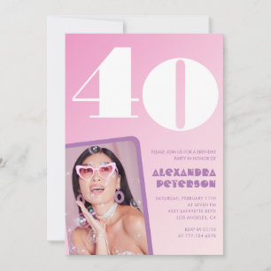 Pink 40th birthday invitations Retro Photo