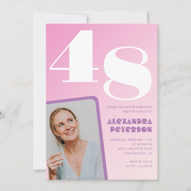 Pink 48th birthday invitations Retro Photo (Front)