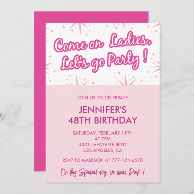 Pink 48th birthday invitations Trendy Fun Girly (Front/Back)