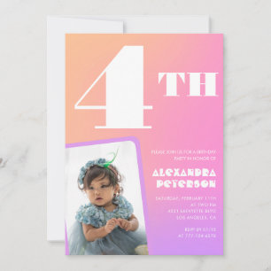 Pink 4th birthday invitations Colourful Photo