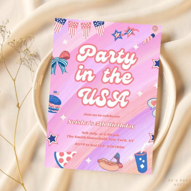 Pink 4th Of July Birthday All American Girl  Invitation (Creator Uploaded)