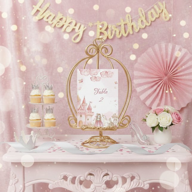  Pink 4th Royal Princess Castle Birthday Party  Table Number (Creator Uploaded)