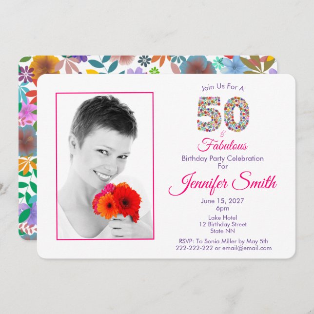 Pink 50 and Fabulous 50th Birthday Celebration Invitation (Front/Back)